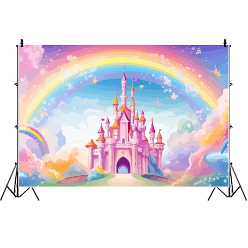 Ttincceer 3x2m Castillo Fondo de Cumpleaños Acuarela Arco Iris Cuentos de Hadas Princesa Baby Shower Fotografía Fondo Cumpleaños Boda Fiesta Pastel Mesa Banner Estudio Disparar Prop