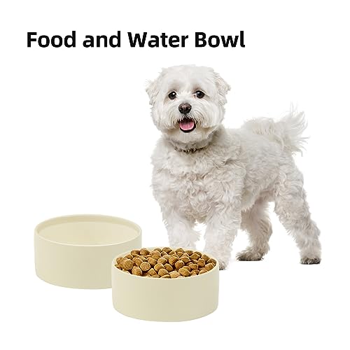 Havniva Keramik 15.5cm Hundenäpfe für kleine und mittelgroße Hunderassen Futter- und Wassernäpfe (2er Set - Beige, 850ml)