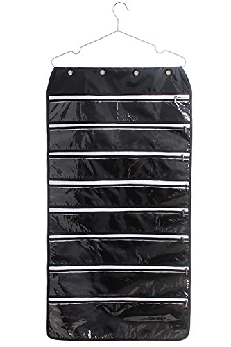 MOT Global Hanging Jewelry Organizer Holder Bag Double Sided Storage 56 Pockets with Zipper (Hanger Included)