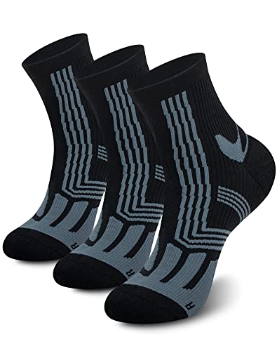 Wandersocken für Damen und Herren, sportliche Crew-Socken für Laufen, Radfahren, Sport, feuchtigkeitsableitend, keine Blasen, 3 Paar Schwarz, Medium Cover