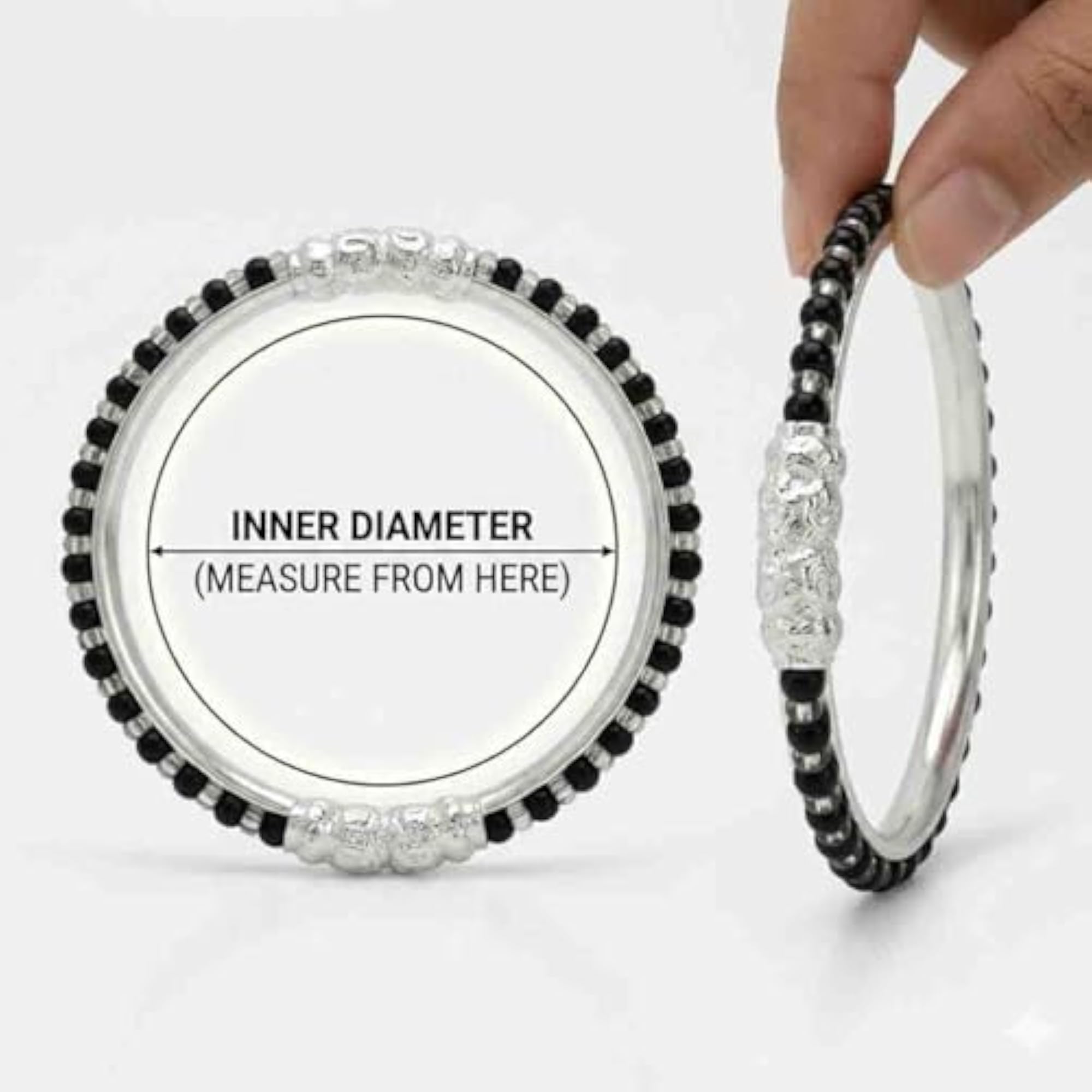 Sterling Silver Baby Nazariya Kada, Black Bead Bangle