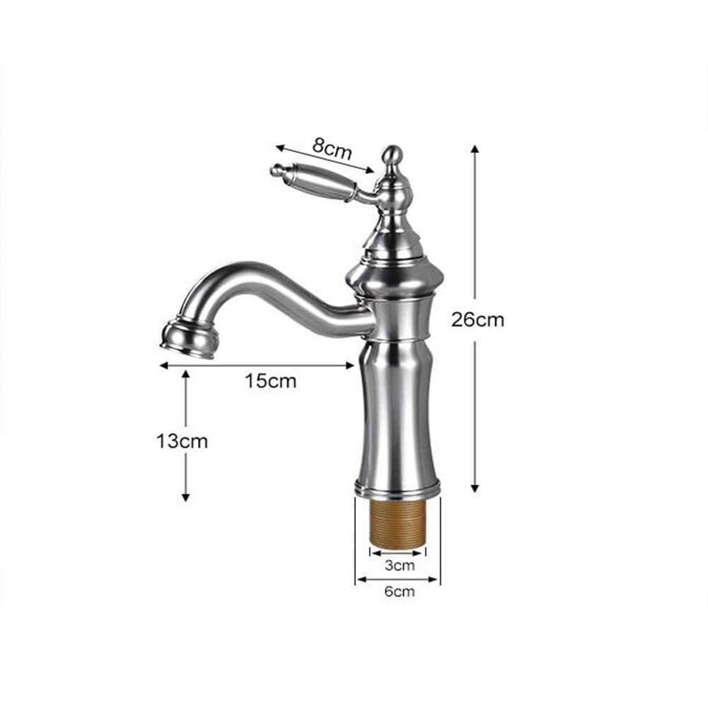 Wasserhahn Bad Waschtischarmatur Retro Antik Stil Messing Einhebel Mischbatterie Waschbecken Armatur, Badarmatur Waschtischbatterie Badezimmer, Gebürstetes