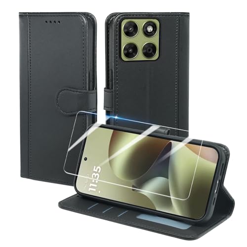 Pollachi Coque pour Motorola Moto G67/Moto G77 5G Etui(3 Cartes) avec Verre Trempé,Housse Cover Protection Porte Carte Rabat Portefeuille Cuir Pochette Boucle...