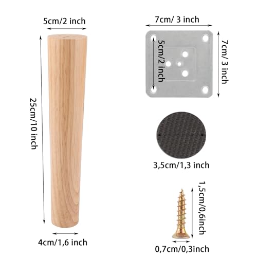 Patas para muebles de madera de roble AKOLAFE de 25 cm de forma recta 3