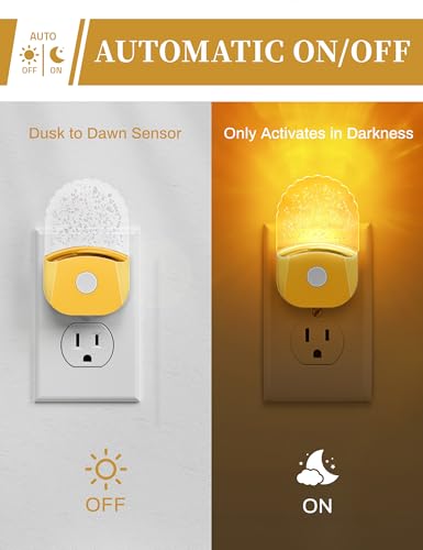Image of DORESshop 8-Color RGB LED Night Lights Plug Into Wall [2 Pack], Color Changing Night Light with Dusk to Dawn Sensor for Bathroom Decor, Children Room, Golden Cover