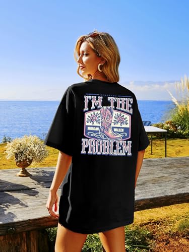 Women Western Cowgirl Shirts I'm The Problem Country Music Shirt Retro 80s 90s Tees Vintage Concert Music Lover Tops2