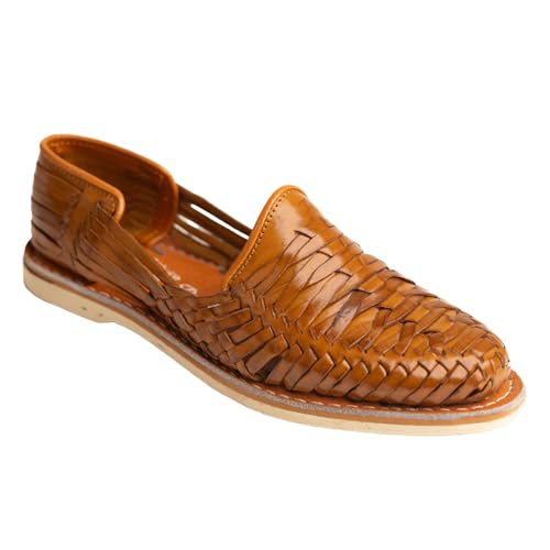 Mexico en la Piel Handmade Leather Slip-On Mens Huarache Sandals Closed Toe Casual Lightweight & Breathable Tan Color - Size 9