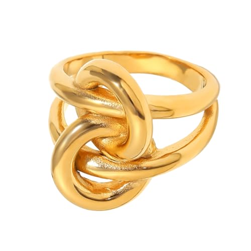 Trendy Geometric Knot Rings in 18K Gold Plated Stainless Steel Designs
