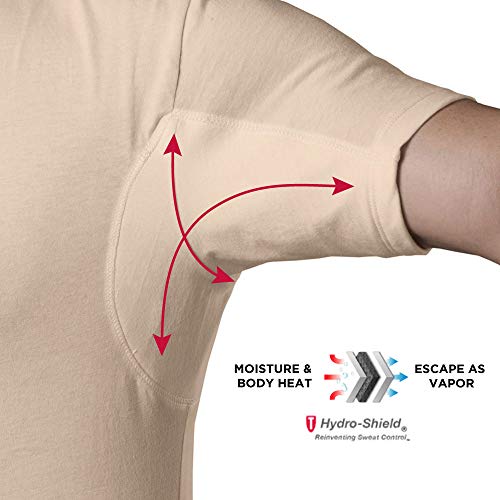 Sweatproof Undershirt for Men w/Underarm Sweat Pads (Original Fit, Deep V-Neck, Beige)