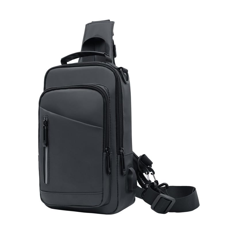 Image of Handcuffs Waterproof Polyester Slim Unisex Crossbody Sling Bag Chest Backpack Men's Shoulder Bag Leisure Travel Handbag Hard Shell Anti-Theft Chest Bag (Grey)