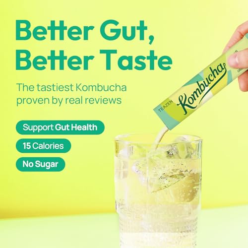 Image of TEAZEN Green Mandarin Lime Kombucha Powder, Hydration Drink Mix, Sugar Free, Live Probiotics & Prebiotics, On-the-Go 10 Packets, 1.76oz