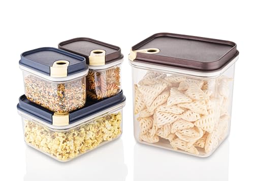 Image of Ritu J-371 Push 'N' Lock Plastic Airtight Food Storage Containers With Leakproof Lid, Set of 4, Transparent, 650ml