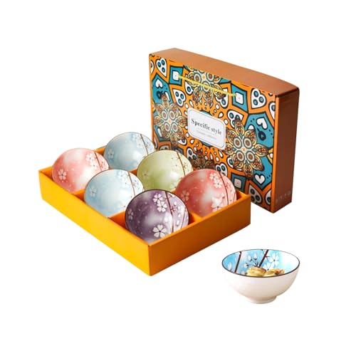 CHUNGG - Japanese Cherry Blossom Ceramic Dessert Small Bowls, Suitable for Rice, Soup, Snacks, and Ice Cream, Bring Gift Box Set of 6