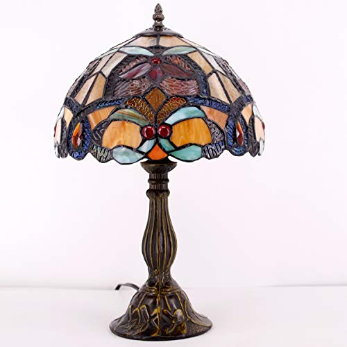 Image of WERFACTORY Tiffany Table Lamp Orange Stained Glass Desk Bedside Light