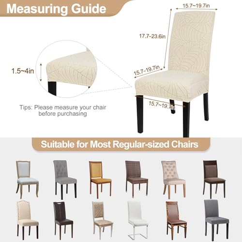 Image of SearchI Waterproof Dining Room Chair Covers Set of 4, Stretch Jacquard Parsons Chair Slipcovers Removable Washable Kitchen Chair Protector for Dining Room, Hotel, Banquet(Beige Leaf)