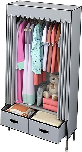 Armario de tela con cajón, barra de metal para ropa, solución de almacenamiento que ahorra espacio, diseño elegante para una vida organizada, 168 x 70 x 45 cm