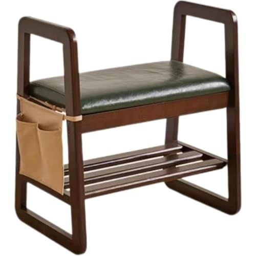 VHJAcuzig 玄関椅子 サポートチェア 玄関ベンチ 踏み台 腰掛け エントランスチェア 椅子 靴収納 肘掛け 天然木製 収納袋付き 手すり付き コンパクト 省スペース 実用 棚付き 組立簡単 家庭用 多機能 (B)