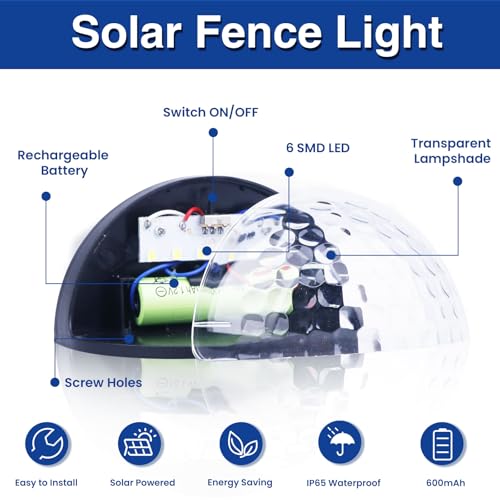 8 Pack Fence Lights Solar Powered with Dusk Till Dawn Sensor, Waterproof Outdoor Garden LED Wall Lamp, Decorative Night Lights for Fence Panels, Deck, Yard, Patio, Pathway, Step, Cool White - Image 6