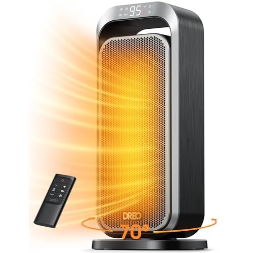 Dreo Quiet Space Heaters for Indoor Use, 1500W Electric Heater with Remote, PTC Ceramic Heater with Thermostat, 12H Timer, 70° Oscillation, Digital Display, Fast Safety Room Heater for Bedroom Office