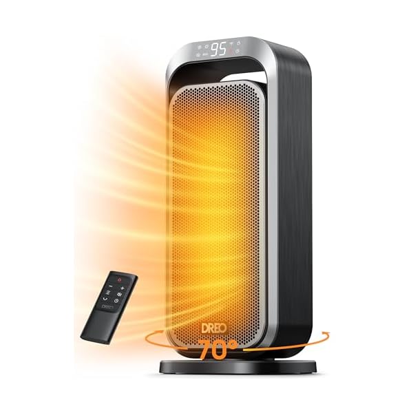 Dreo Quiet Space Heaters for Indoor Use, 1500W Electric Heater with Remote, PTC Ceramic Heater with Thermostat, 12H Timer, 70° Oscillation, Digital Display, Fast Safety Room Heater for Bedroom Office