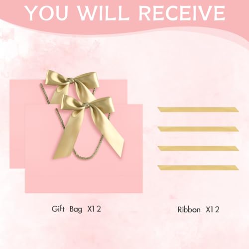 Image of JMANNI 12 Pcs Wedding Paper Gift Bags with Handle,13 inch Medium Thank You Gifts Bags with Ribbon Bow Bridal Shower Gifts for Baby Shower Graduation Holiday Birthday Party Supplies Mothers Day(pink)