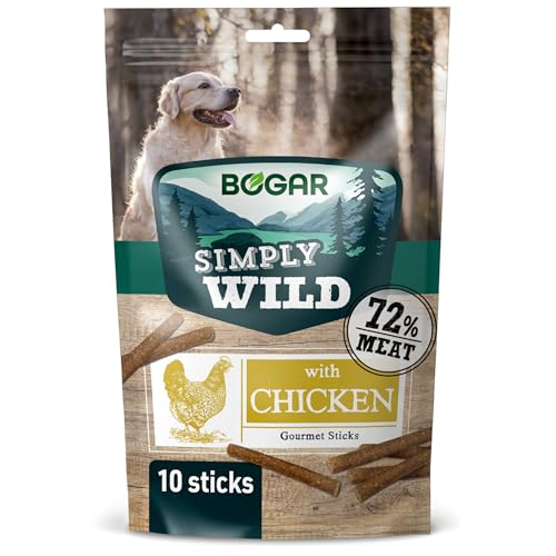 Bogar - Simply Wild - Snack per cani - Cibo per tutte le taglie di cane - Biscotti per cani a forma di stick - Integratori per animali - Gusto pollo - 10 stick - 110g