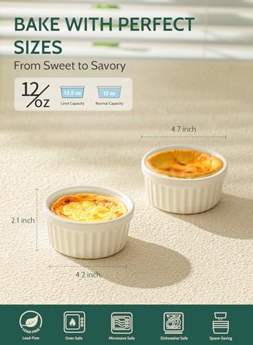 Sweese SOUFFLE-12OZ-SET 6-WHITE 12 Oz Ramekins Set Of 6, Creme Brulee Ramekins Oven Safe, Porcelain Ramiken Set, Souffle Dish thumb #1