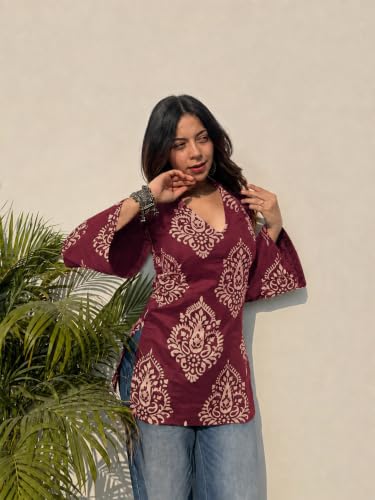 Image of ANNI Designer Cotton Short Kurti for Women | Stylish Kurti | Short Kurti Top | Casual Kurta for Women | Comfortable Cotton Kurtis for Womens