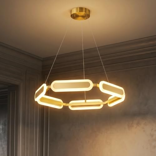 Image of Lamp master Hexora 6 Light LED Chandelier | Antique Gold Finish | Modern Geometric Hanging Ceiling Light with Warm Glow | Adjustable Height for Living Room Dining Room, Bedroom | 1 Year Warranty