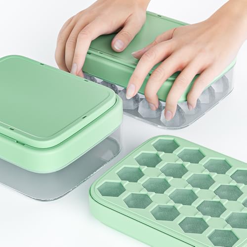 Ice Cube Tray With Lid and Bin,20 PCS Silicone Ice Trays For Freezer,Whiskey Ice Cube Tray,For Chilled Whiskey Cocktails Bourbon Drinks Coffee Juices -  Bongpuda, SBPDK009-1