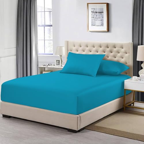 MistyMorning Extra Deep Fitted Sheet 16''/40cm, Egyptian Cotton bed sheets with 200 Thread Count, Soft & Premium quality Bedding & Linen (Teal, King) MistyMorning Extra Deep Fitted Sheet 16''/40cm, Egyptian Cotton bed sheets with 200 Thread Count, Soft & Premium quality Bedding & Linen (Teal, King)