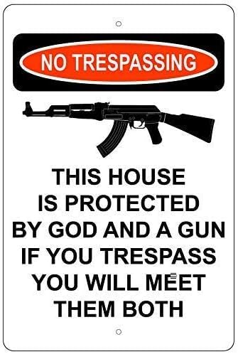 Eletina F2 Warning Plaque Wall Decor No Trespassing This Property Is Protected By God And A Gun Signs Decoration Signs Road Busines Aluminum Metal Tin Sign 8 X 12 Inch