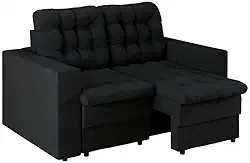 Sofá 2 Lugares Retrátil Lubeck Plush Suede Preto 140 cm