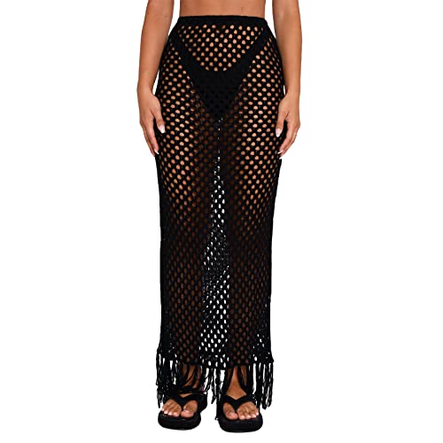 Jupe d'été en maille noire transparente avec taille élastique confortable