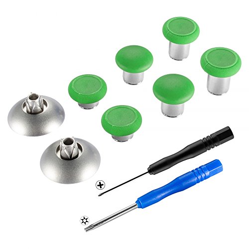 eXtremeRate 4 en 1 Joysticks magneticos Thumbsticks metálicos analógicos con T8H Destornillador Cruz Kits de reparación de reemplazo para Mando Xbox One S Elite PS4 Slim Pro Verde