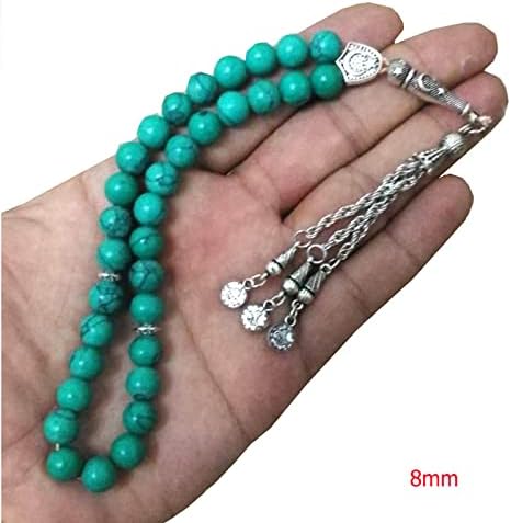 Miniatura 4 de Tasbih - Cuentas de oración musulmana de piedra turquesa verde, accesorios turcos (0.315 in x 45 cuentas)