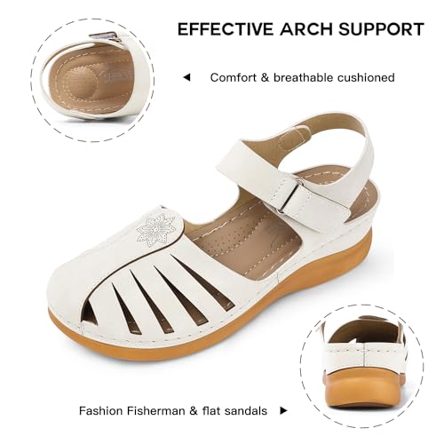 Image of SHIBEVER Women Comfortable Flat Sandals: Closed Toe Dressy Summer Sandal | Fisherman Comfortable for 8+ Hours Walking - No Ankle Rubs for All-day Commutes Lightweight Casual Outdoor Shoes