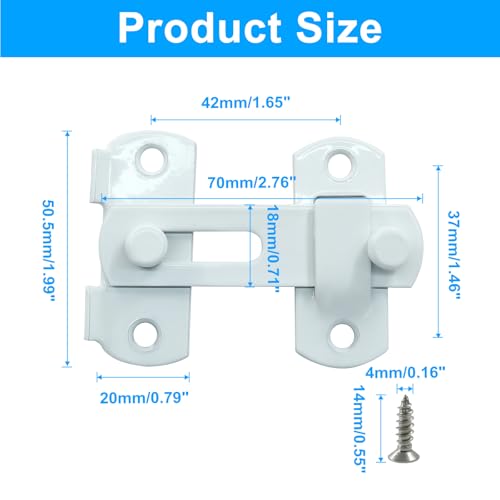 Image of 2 Packs Flip Latch Lock, 2.76 inch*1.99 inch Barn Door Latches, White Sliding Barn Door Lock Hardware Gate Latches, Bi-fold Door Lock, Stainless Steel Door Latches for Barn, Cabinet, Window, Closet