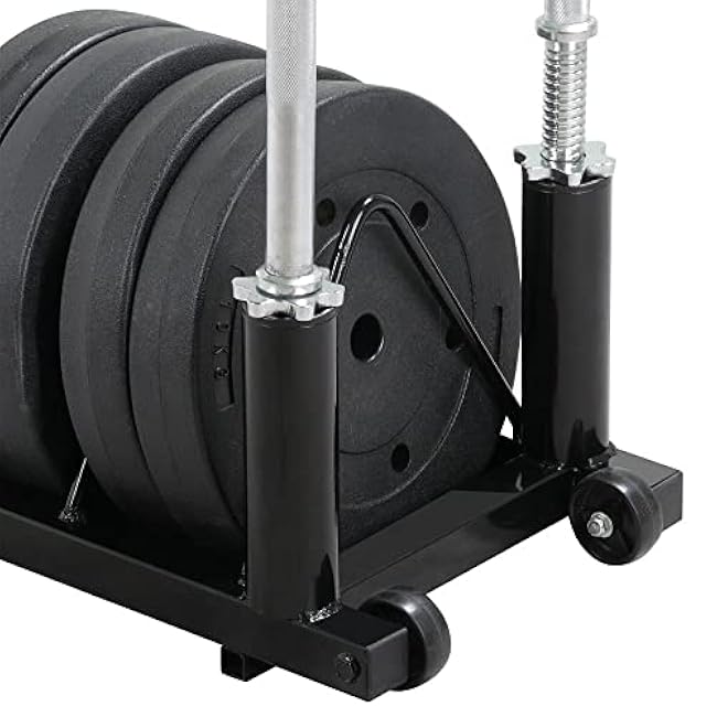 Yaheetech Horizontal Barbell Bumper Plate Rack Holder Olympic Bar Storage Rack with Handle and Wheels,Black