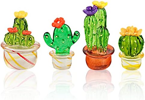 Seninda Handcrafted Mini Crystal Cactus Set for Home, Office, Car Dashboard, Shelf Decor and Gift - Easy to Install with Adhesive