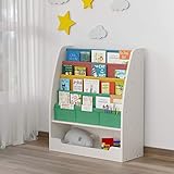 SEIRIONE Kids Colorful Bookshelf ,2 in 1 Design, 4 Sling Children's Bookcase Display Stand, 1 Toy Storage Cabinet Organizer, White