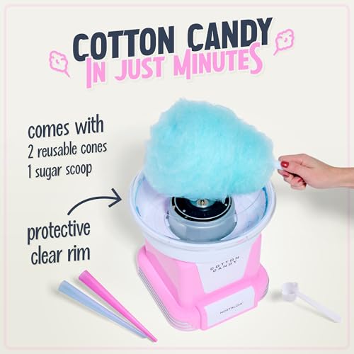 Nostalgia Cotton Candy Machine -Cotton Candy Maker With 2 Reusable Cones, 1 Sugar Scoop - Cotton Candy Machine for Kids Works with Flossing Sugar or Hard Candy for Fun & Convenience-Pink by Nostalgia - Image 3