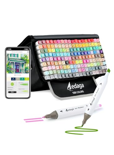 AEDAGA 168 Colors Alcohol Markers with Free App Dual Tip Art Markers with Kickstand Case for Artists Adults Alcohol Based Marker for Coloring Painting Sketching and Drawing Great Gift