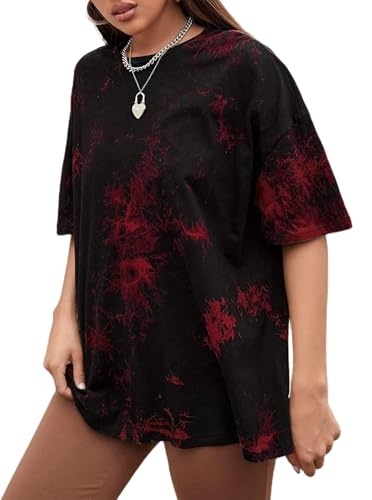 Image of Remidoo Women's Casual Oversized T Shirt Short Sleeve Graphic Tee Letter Tie Dye Shirts