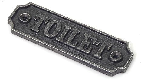 Cast Iron Toilet Door Sign, 115mm x 35mm, Vintage Style, with Fixing Screws, Black
