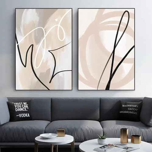 Affiche minimaliste abstraite TONGYINLI 50x70cm lot de 2 toiles beige et blanche sans cadre
