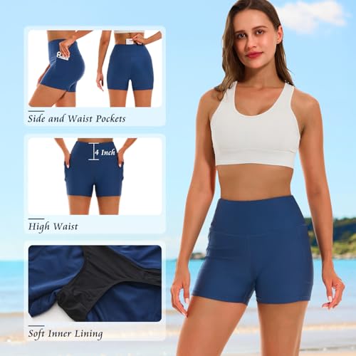 Image of HODOSPORTS Women's 3'' /5'' /7'' /9'' /12'' Swim Board Shorts UPF50+ High Waisted Quick Dry Swimsuit Bottoms with Pockets Liner
