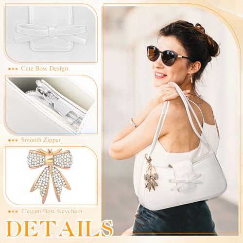 Abbylike Bow Shoulder Bag for Women with Rhinestone Bow Charm Handbags Trendy Y2K Purses Leather Clutch Bag Cute Purse3
