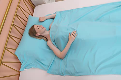 JITTY Sleeping Bag Liner 210x115cm Portable Lightweight Travel Sheet With Pillow Slot for Hotel Hostels Business Camping Backpacking Hiking Home(sky blue) - Image 3