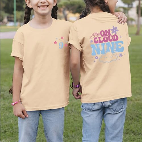 Image of 9th Birthday Shirt Girl On Cloud Nine Graphic Tee 9 Year Old Birthday Party T-Shirt Girl Summer Short Sleeve Top